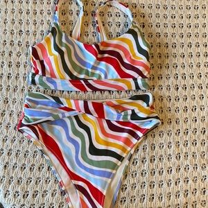 Aerie 2 piece multicolored high waisted swim. Large. Excellent Condition.